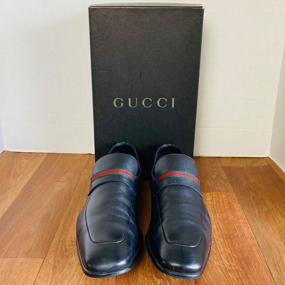 NWB, GUCCI Mens Black Stripe Loafer, 8D. - Picture 1 of 8